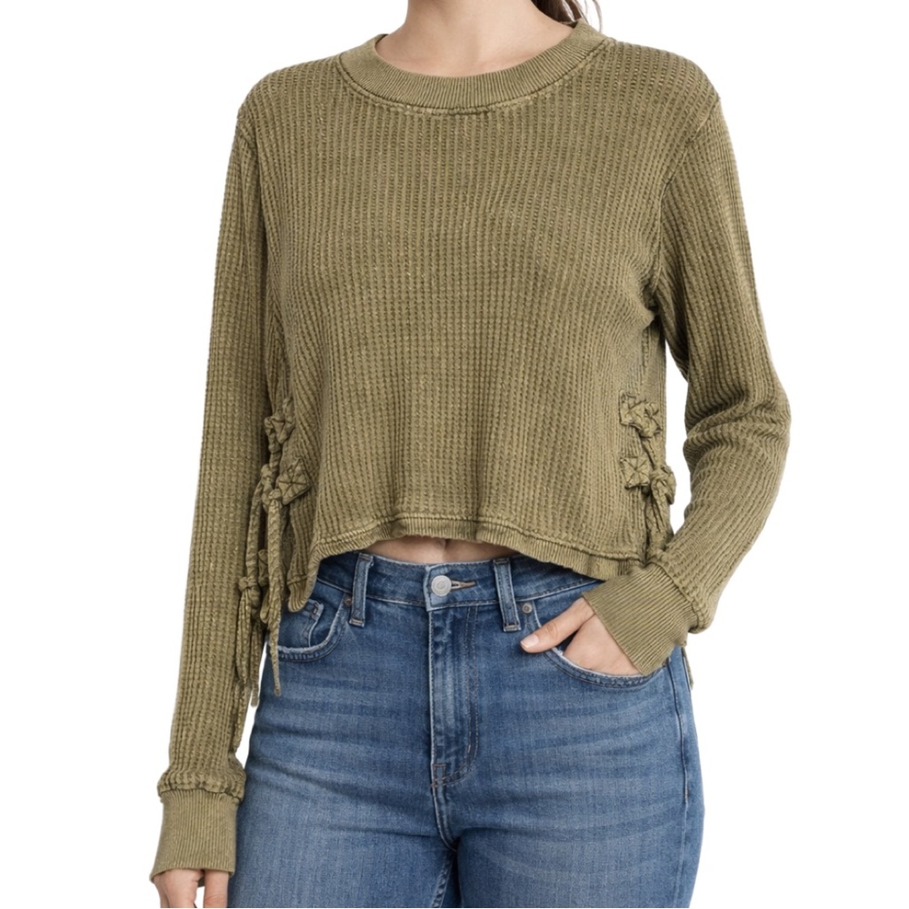 Free People One Interlaken Waffle Knit Lace Up Crop Top size L